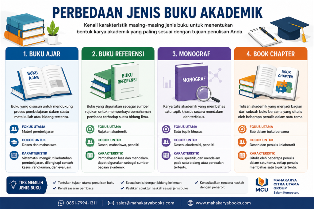 Perbedaan buku ajar buku referensi monograf dan book chapter